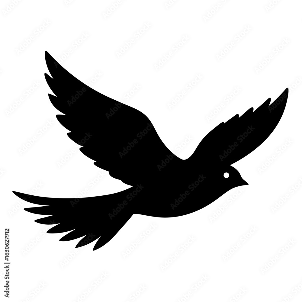 Obraz premium Graceful black bird silhouette in flight, a simple icon of peace and freedom.