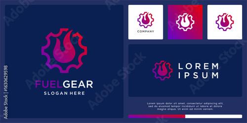 Fuel gear logo design template with fire