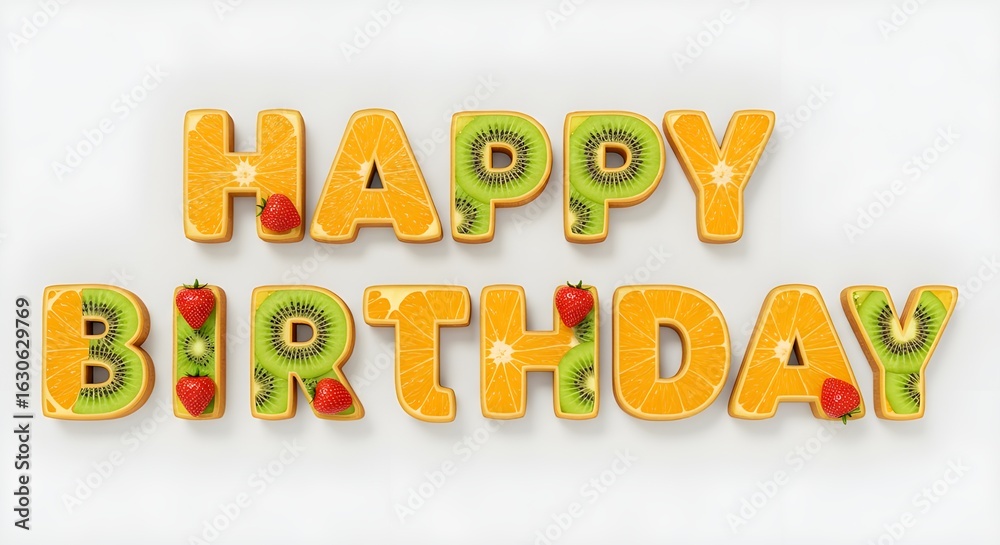 Sliced Fruit-Themed 3D Happy Birthday Letters Sliced Fruit-Themed 3D Happy Birthday Letters