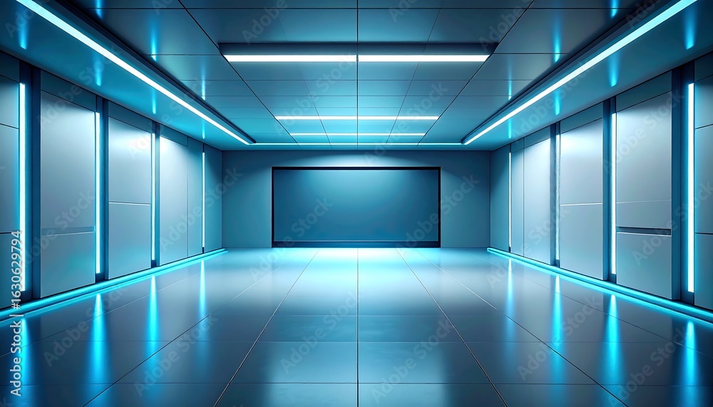Fototapeta premium Futuristic Corridor with Blue Lighting