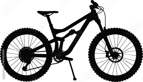 Silhouette of a full-suspension mountain bike for outdoor adventure and extreme sports