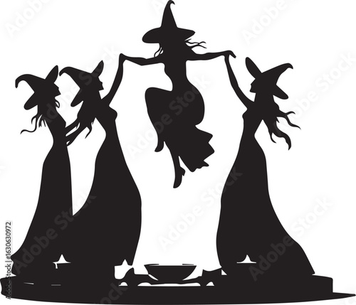 Witches Dancing in a Circle Silhouette

