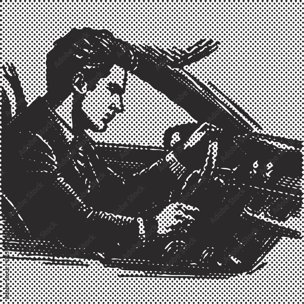Canvas dot halftone vector art of a businessman driving a black car, digital decor printable template Canvas dot halftone vector art of a businessman driving a black car, digital decor printable template
