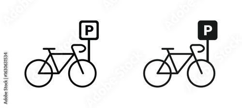 Bicycle parking icon  in outline style , parking sign., vector illustration.