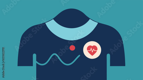 Activewear with Heart Rate Monitor A closeup portrayal of a fitted athletic shirt featuring small circular sensors embedded on the chest area with animated waves indicating