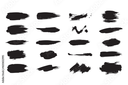 Wallpaper Mural Collection of twenty black ink brush stroke paint splatters and shapes on a white background Torontodigital.ca