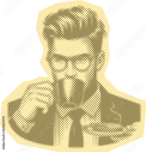 Businessman Halftone Art, Golden Coffee Drinker Vector Design, Professional Man Digital Illustration, Office Lifestyle