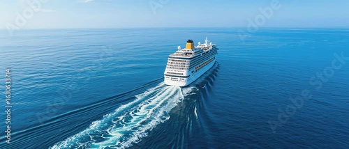Sailing, Cruise Ship, Open Sea, Photo, Marine Environment, Aerial View, Serenity and Travel Freedom