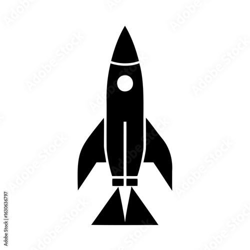 Sleek Black Rocket Ship Launching Into Space with Fiery Exhaust Trails