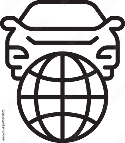 Flat Vector Icon of Car with Globe for Global Automotive Industry or Export Design