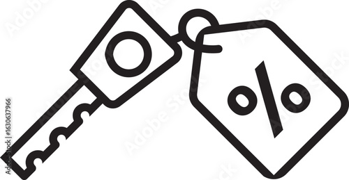 . Flat Vector Icon of Car Key and Tag for Vehicle Access, Keyless Entry, or Rental Design