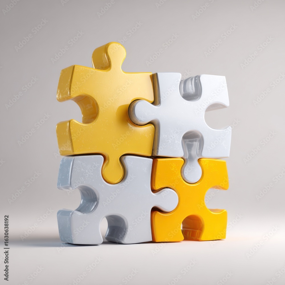Fototapeta premium yellow and white puzzle pieces together