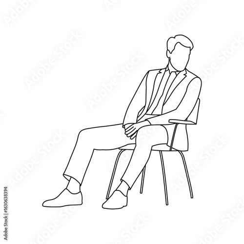 Handsome male sitting on chair, relaxed body sketch