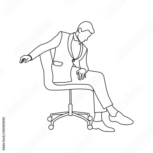 Man sitting on soft chair, sketch of man bowing forward