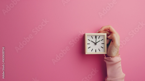 Time is running out symbol. Concept words Time is running out on wooden blocks. Beautiful pink background. Businessman hand. Business and Time concept. Copy space