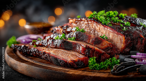Sliced Smoked Beef Brisket With Parsley