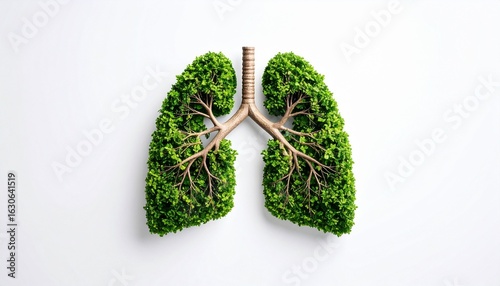 Artistic lungs made of green foliage, symbolizing nature and respiratory health.