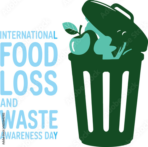 International Food Loss and Waste Awareness Day Emphasizing Reduction Efforts and Sustainable Consumption Practices with Garbage Can Imagery