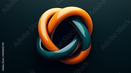 Intertwined shapes in orange and teal create a striking abstract design with a modern look