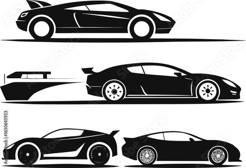 Fast Racing Cars: A dynamic and streamlined illustration of racing cars in motion, showcasing speed and power with sleek, aerodynamic designs.