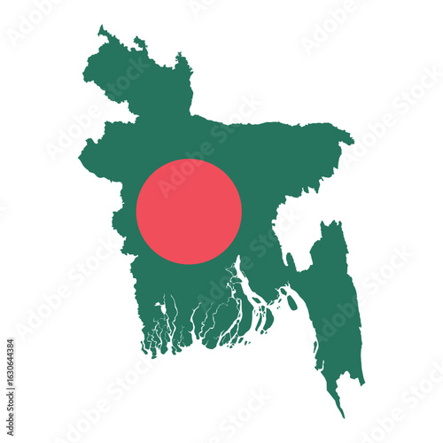 Map of Bangladesh with national flag colors, green and red circle design for travel or cultural use