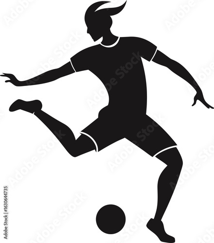 Soccer Player in Action: A stylized silhouette of a soccer player in dynamic motion kicks a soccer ball. This image embodies the energy and passion of the sport.