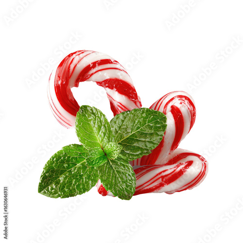 Close-up candy canes with mint leaf