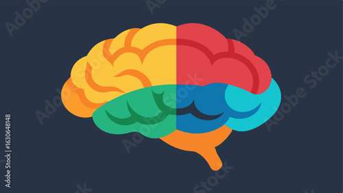 Brain Scan Interpretation A side view of a human brain with colorcoded regions highlighted suggesting AI analysis of brain imaging.