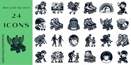 24 icons on the topic of roller skating