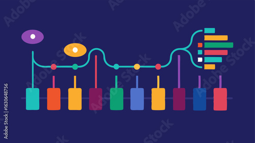 Data Stream A flowing stream of binary numbers converting into colorful graphs representing the data analysis process of biometric information by AI.