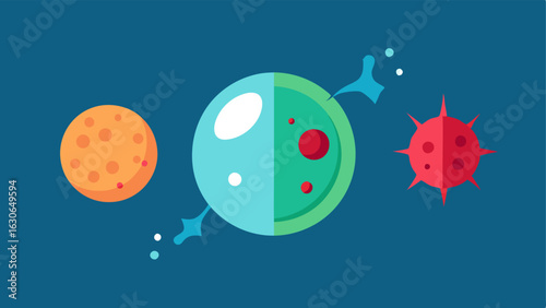 Before and After A split illustration showing a damaged cell on one side and a repaired cell on the other with a nanobot hovering in between.