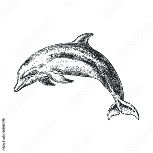 Black and white dolphin illustration for educational use