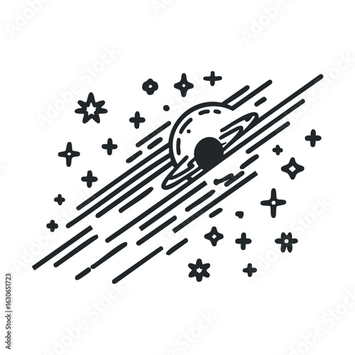 Space exploration with Saturn and stars in a cosmic scene