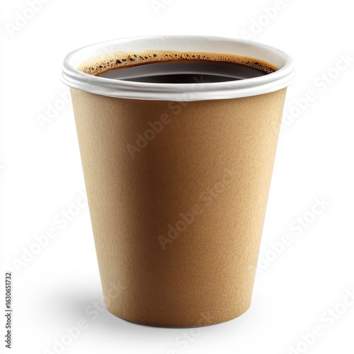 A cup of coffee is sitting on a white background