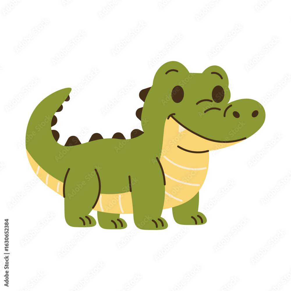 Fototapeta premium Cute cartoon illustration of an alligator with big eyes and open mouth, ideal for kids' books, wildlife designs, and playful decor