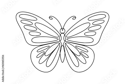 Butterfly outline drawing vector illustration for coloring page or book design, butterfly clip art image
