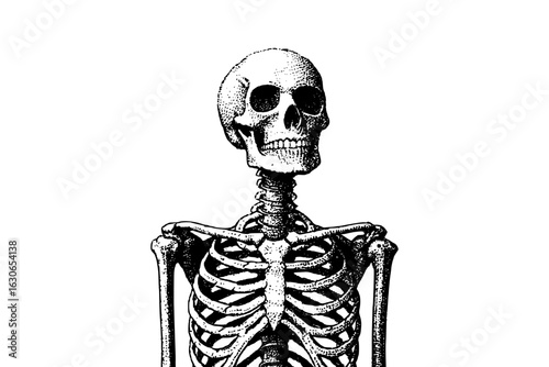 Detailed Black and White Illustration of Human Skeleton Isolated