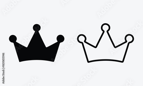Classic Crown Icons Representing Royalty Power and Authority Simple Design Elements in Line and Silhouette Vector on White Background