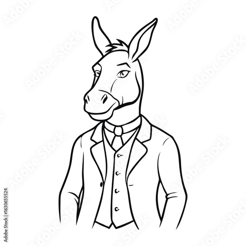 Donkey in Suit Line Drawing