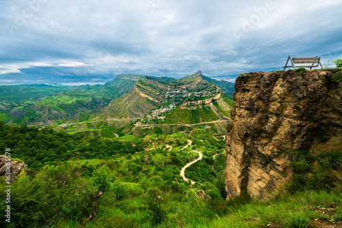 Dramatic landscape of the picturesque Gunib plateau in stormy weather on the Dagestan highlands. North Caucasus. Russia
