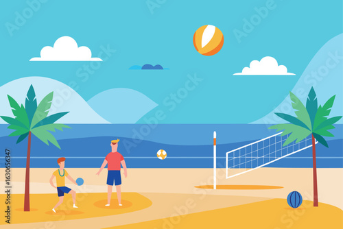 Beach Volleyball Game with Ocean View
