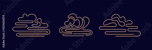 Japanese, chinese cloud line. Geometric vector set