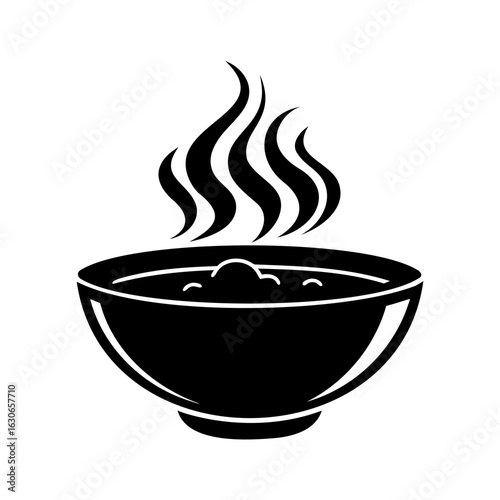 A Simple Black and White Icon of a Bowl of Steaming Food