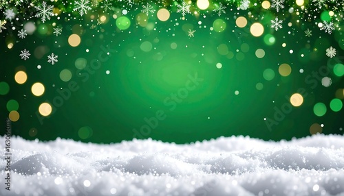 Festive Green Snow Background with Bokeh
