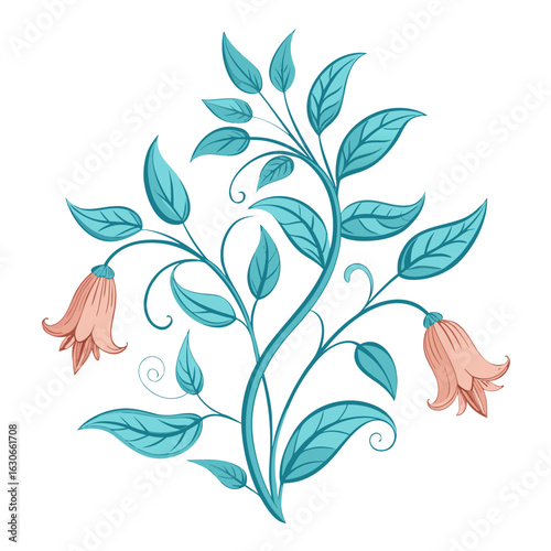 Decorative Floral Plant with Bell Flowers and Teal Leaves.