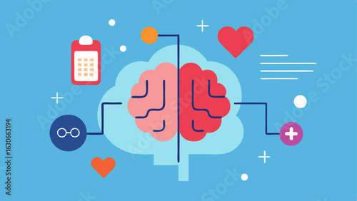 AI Brain Analyzer A stylized brain with circuit patterns surrounded by floating data points representing various health metrics like heart rate pressure and glucose levels.