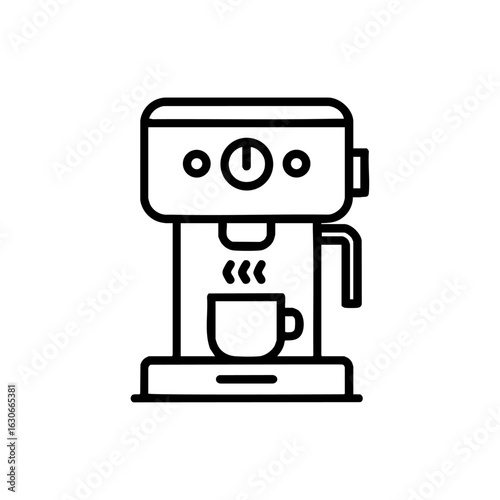Outline icon of a coffee maker in black on white, representing an automatic kitchen appliance used for brewing coffee at home or in cafés.

