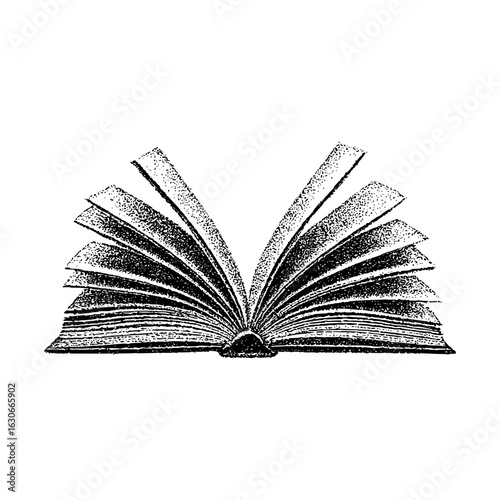 Stippled vector of an open book on a white background isolated