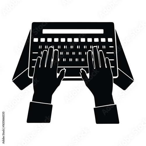 Hands typing keyboard computer device user interface silhouette vector illustration