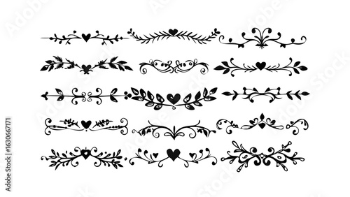 Floral divider heart vector decorative ornament border flourish design element